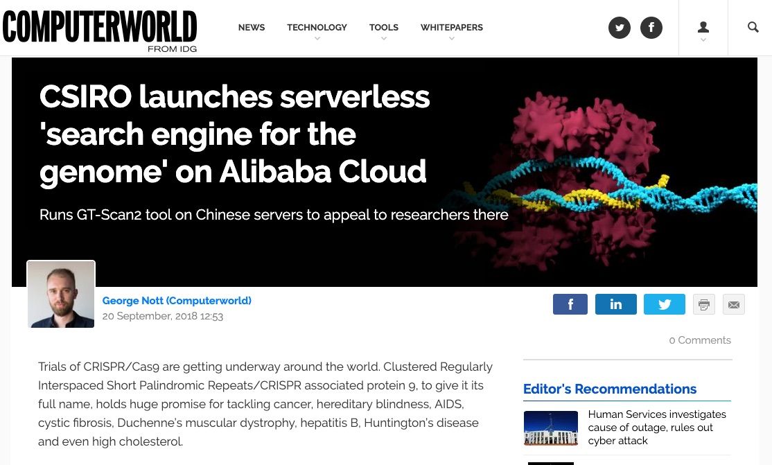 ComputerWorld: CSIRO launches serverless 'search engine for the genome' on Alibaba Cloud