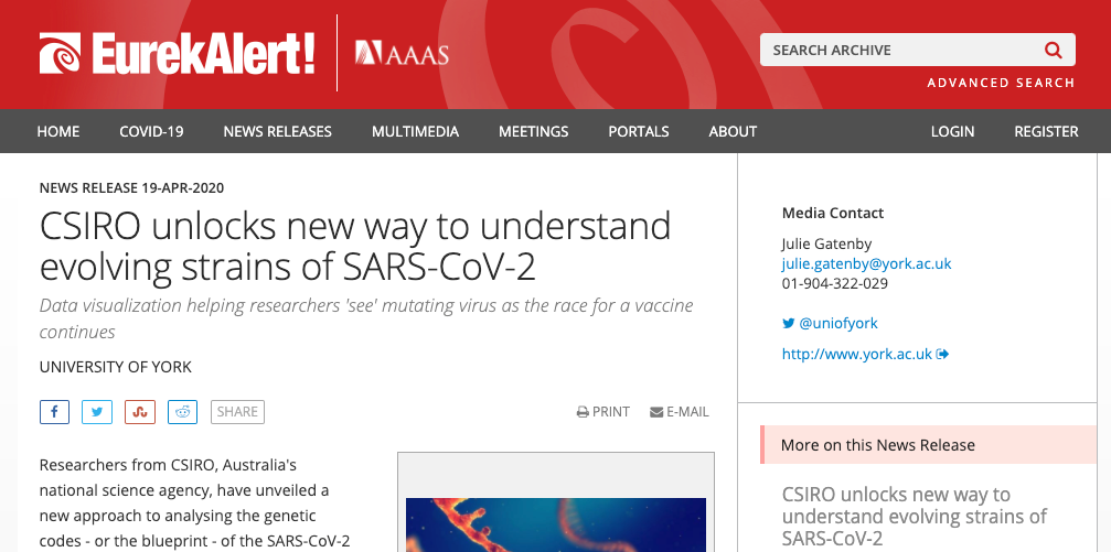 EurekAlert!: CSIRO unlocks new way to understand evolving strains of SARS-CoV-2