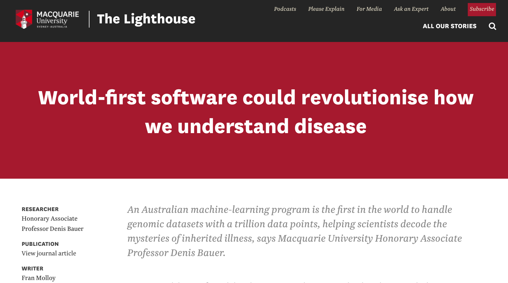 The Lighthouse: World-first software could revolutionise how we understand disease