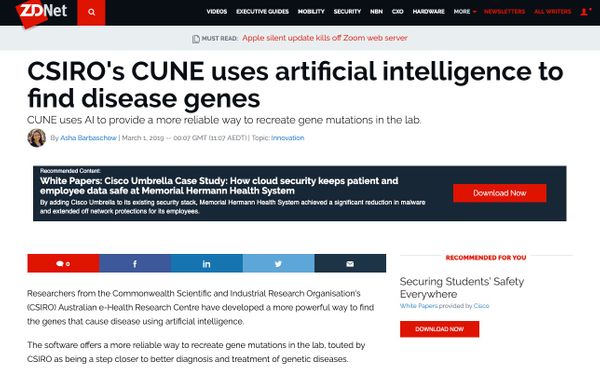 ZDNet: CSIRO's CUNE uses artificial intelligence to find disease genes