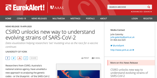 EurekAlert!: CSIRO unlocks new way to understand evolving strains of SARS-CoV-2
